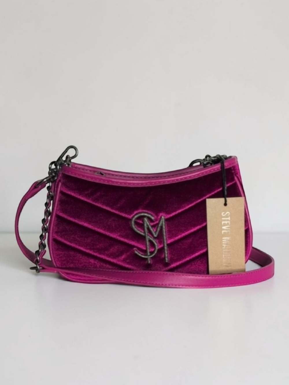 Steve Madden Bzoia Dark Fuschia Velvet Crossbody Festive Handbag Y2K Chic Glam